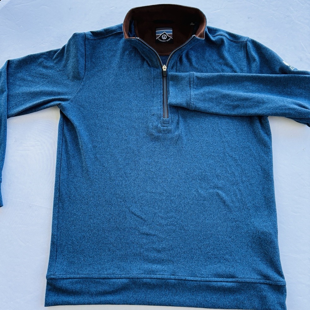 Straight Down 1/4 zip Mens Sweater‎ Size Large Blue 1/4 Button Pullover Cotton